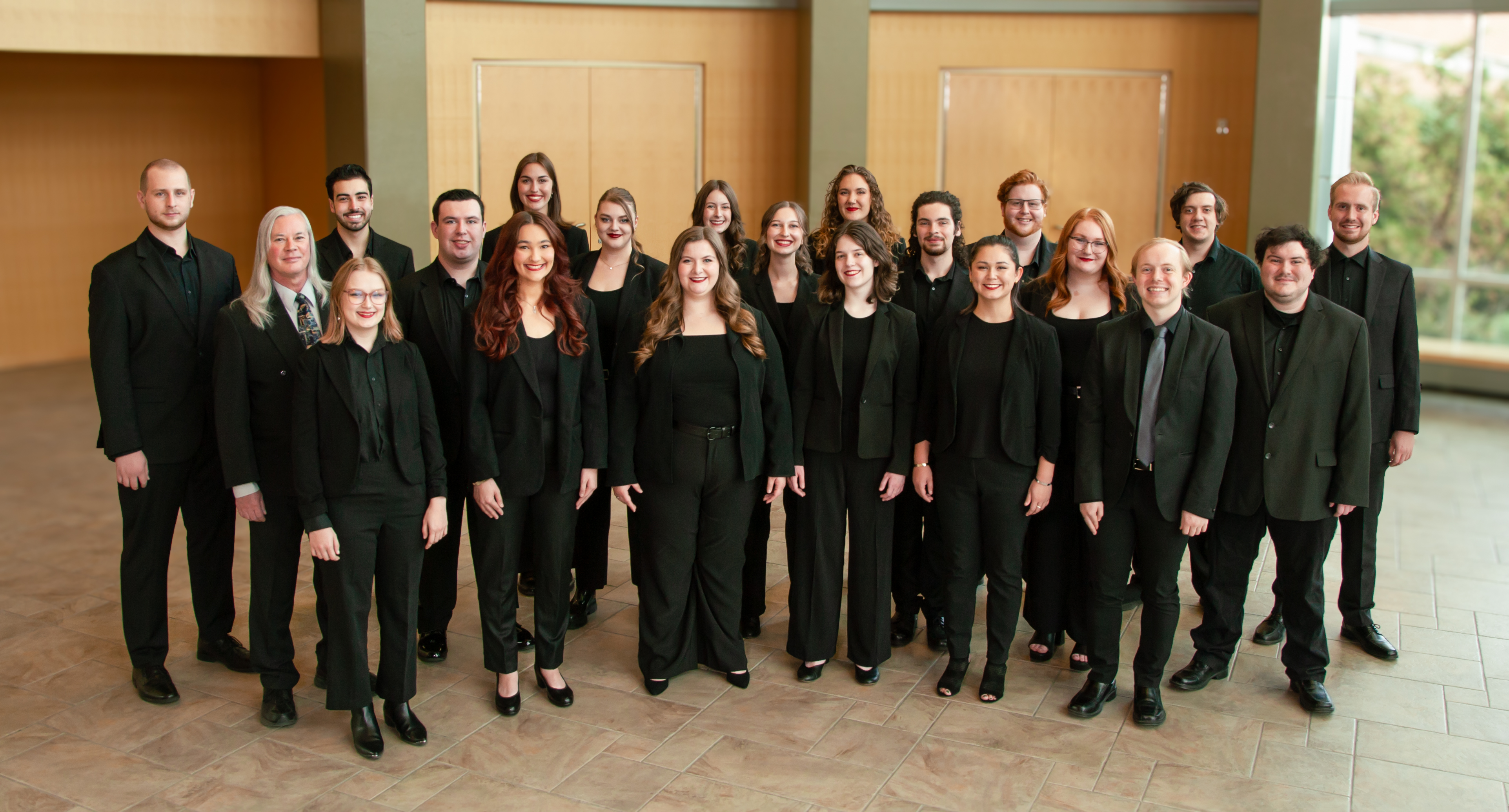 Vocal Jazz 1 group inside the McIntyre Music Building