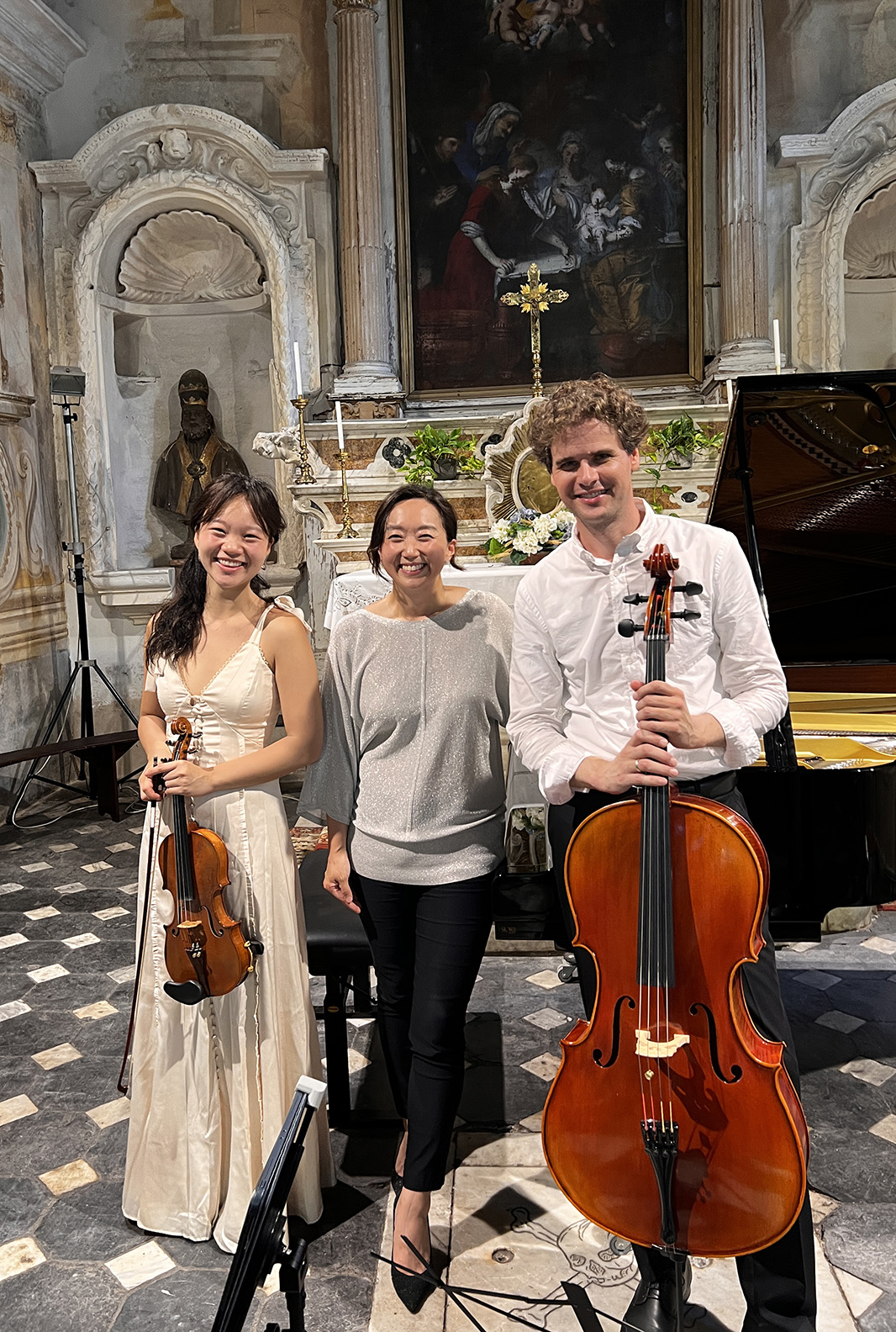 CWU professor Yerin Kim with two of her students in Italy