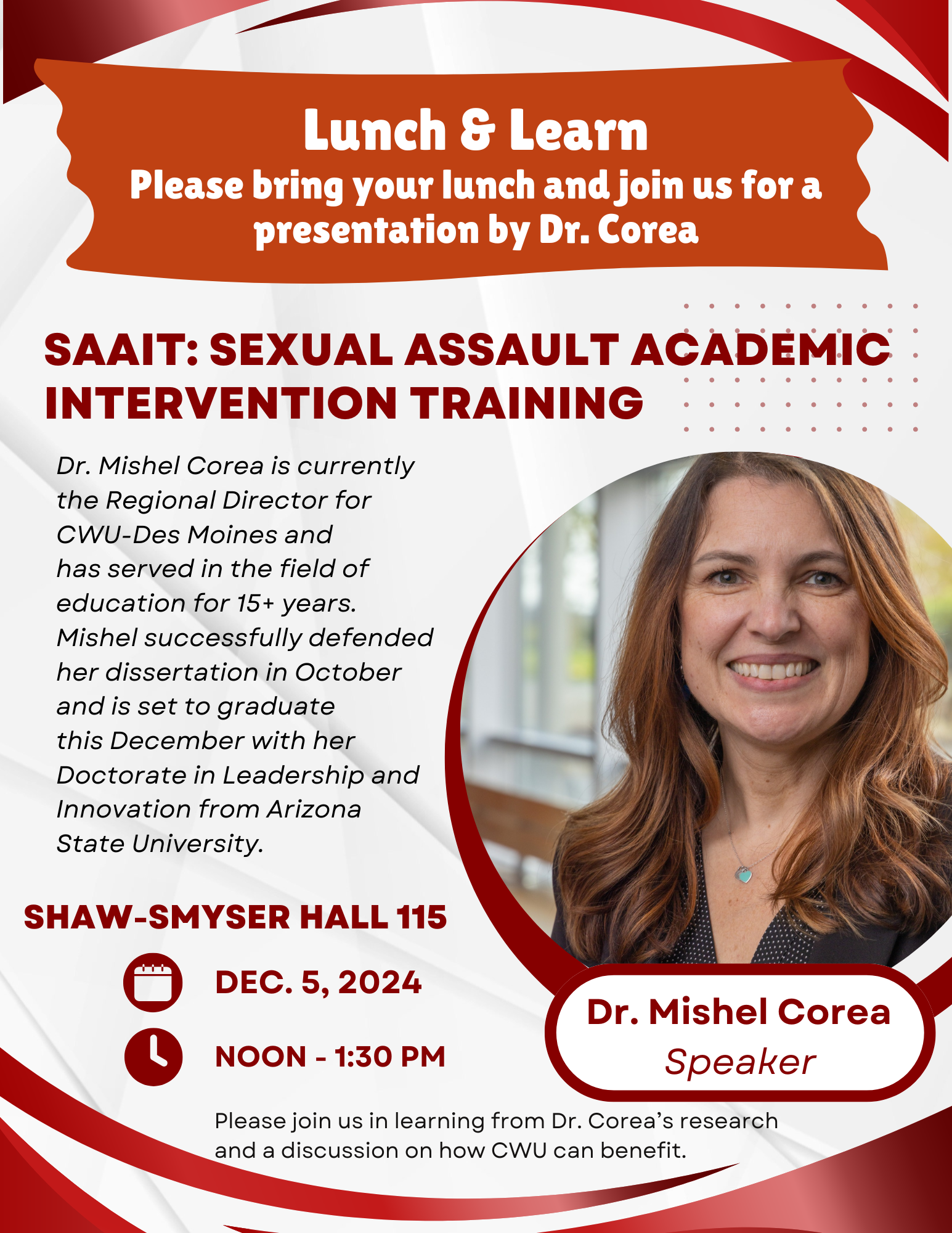 Poster for Lunch & Learn with Dr. Mishel Corea