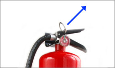  Fire extinguisher and arrow indicating to pull the pin. 