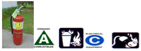 Dry chemical agent extinguisher and flammable labels