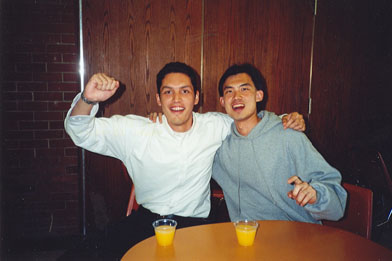 Friends eating at a table