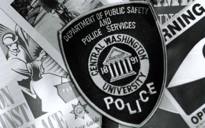 Police patch in black and white.