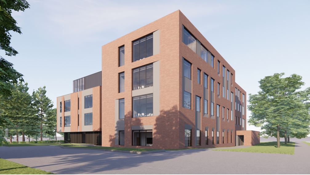 Digital rendering of exterior of north academic commons