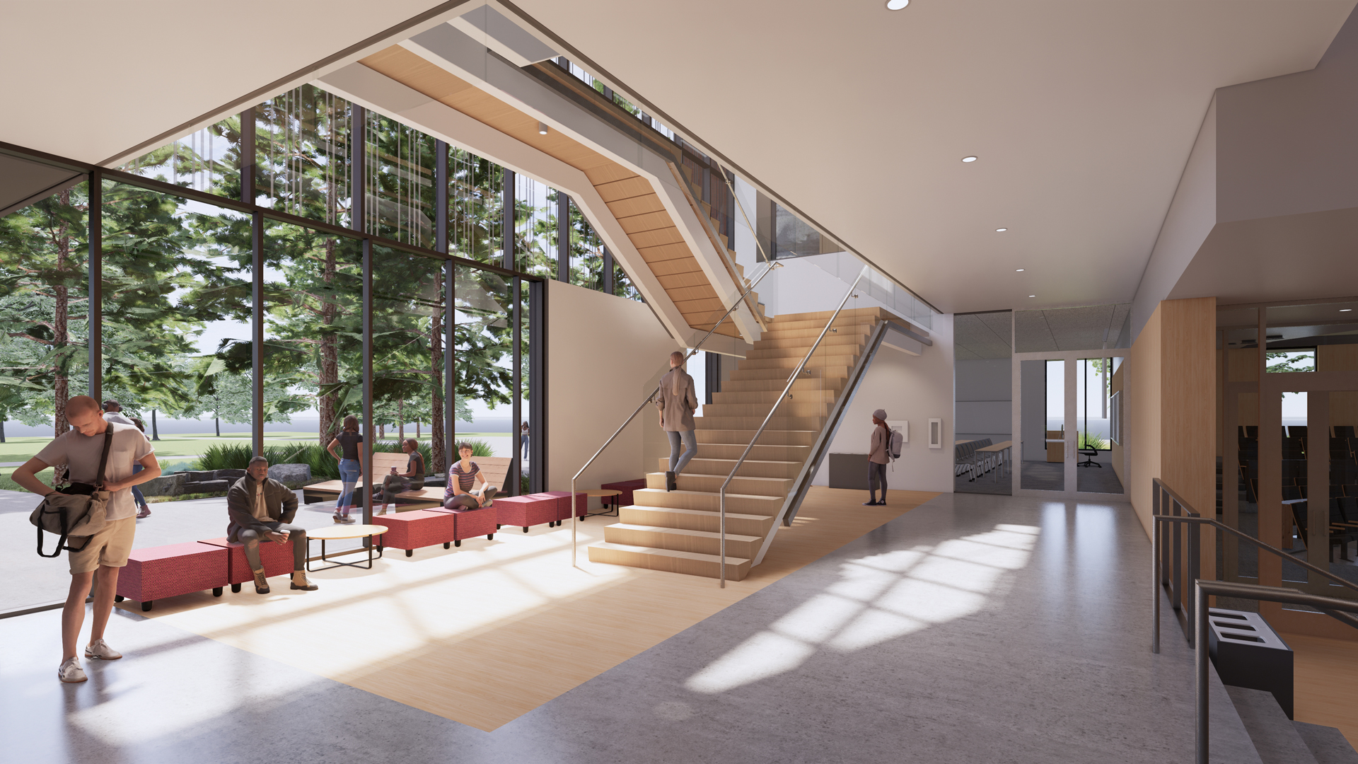 Digital rendering of interior of north academic commons