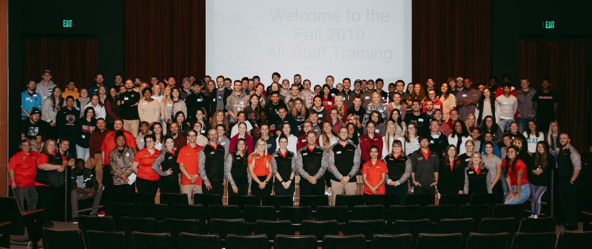 group photo of student employees of the University Recreation