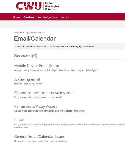 Email/calendar service request example
