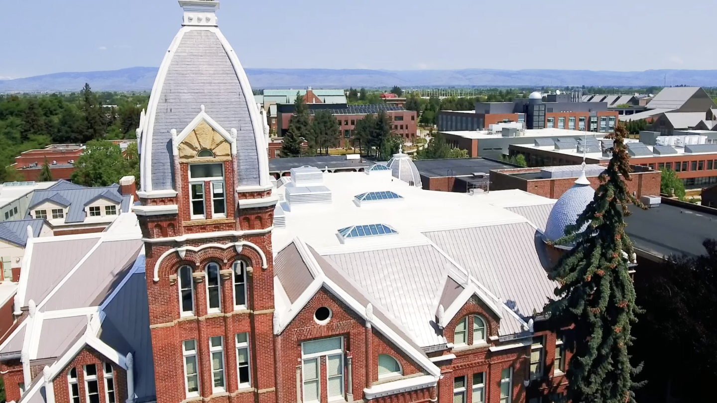 Areial photo of Barge hall at CWU's Ellensburg campus.