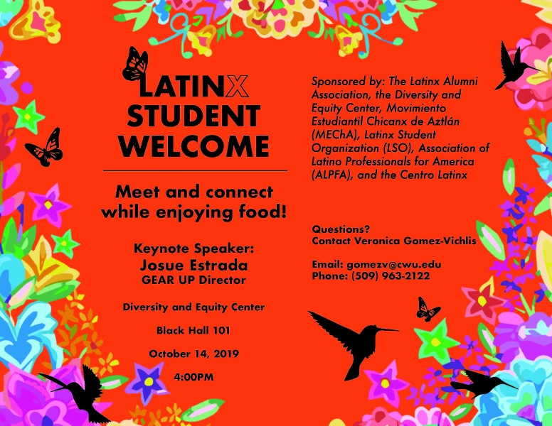 Flyer from a past Latinx Student Welcome event
