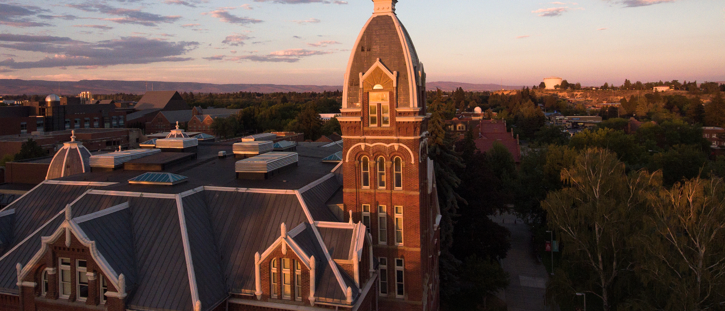 Drone shot of Barge Hall during a sunrise