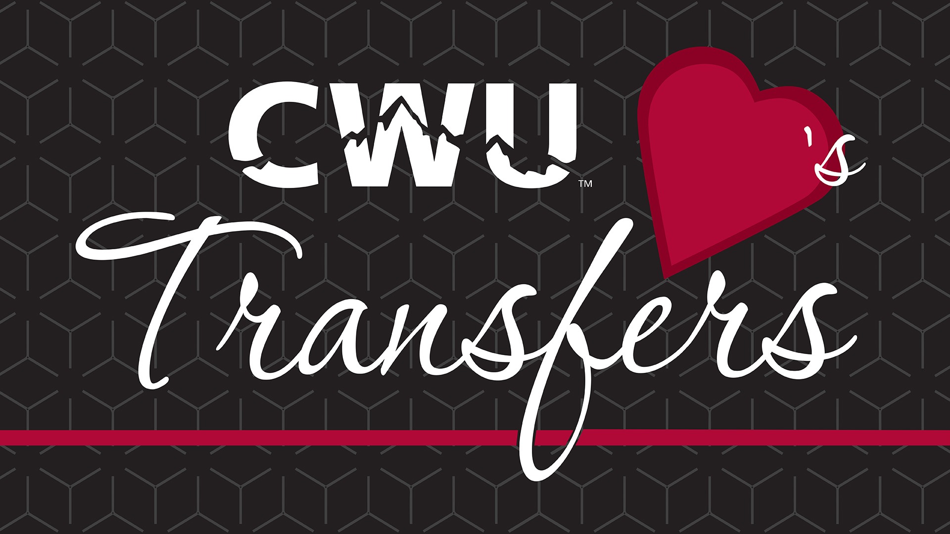 A black background image with gray squares and text saying "CWU loves transfers".