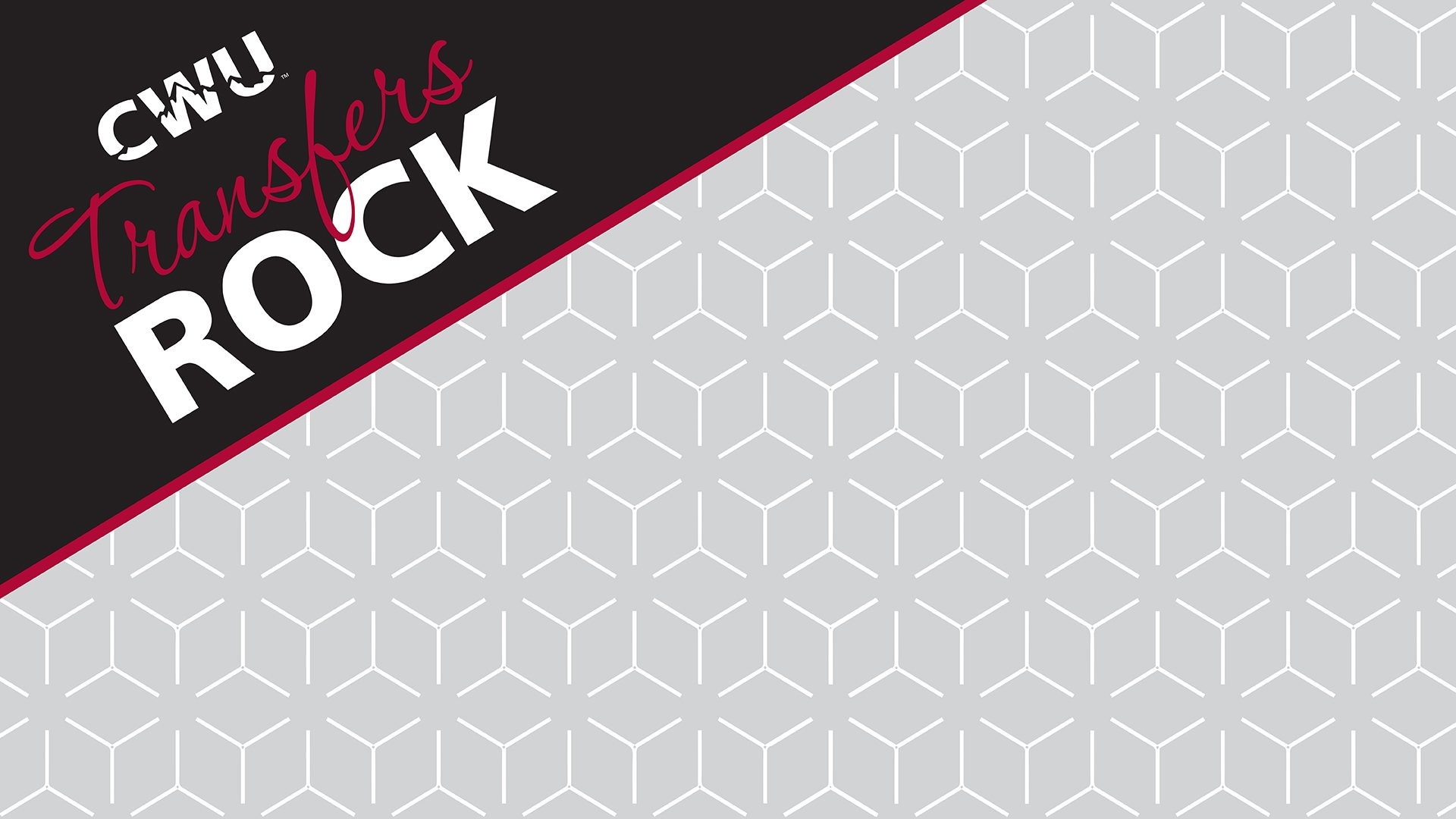 A light gray patterned background of grey squares with a triangular label saying "CWU Transfers ROCK" in the top left corner.