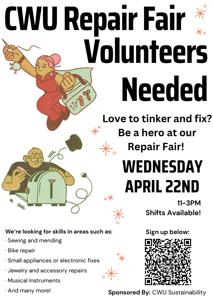This Image is a call for volunteers at our repair fair. 