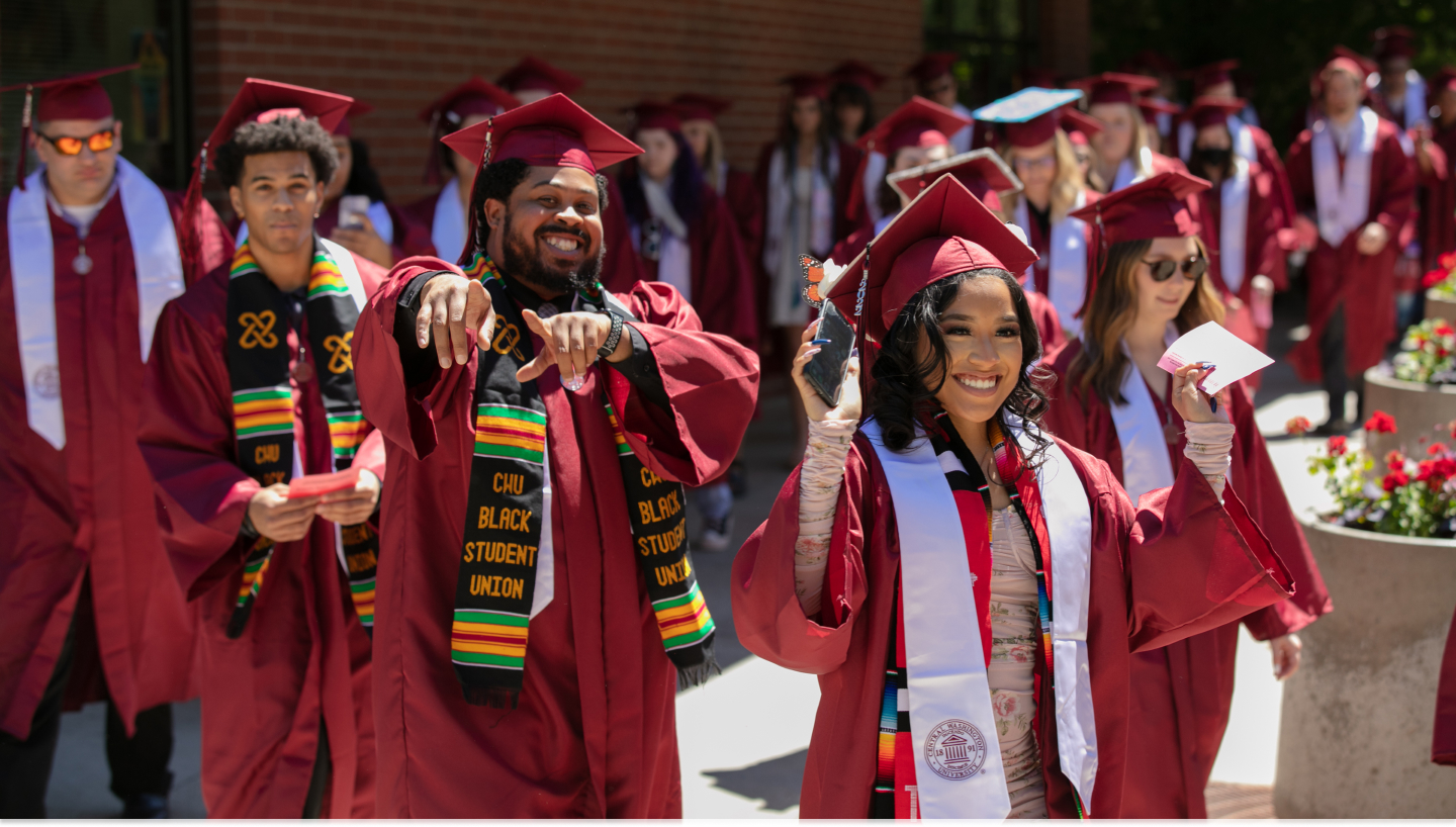 Students walking towards the graduation ceremony.