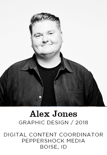 Alex Jones Graphic Design 2018 Digital Content Coordinator. Peppershock Media Boise, ID