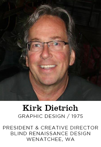 Kirk Dietrich Graphic Design 1975. President and Creative Director Blind Renaissance Design Wenatchee, WA