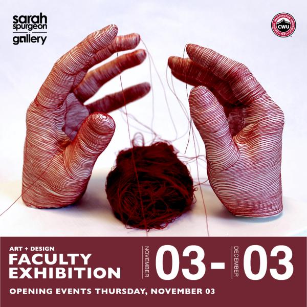 plaster hands with red string covering them and a red ball of string in between them