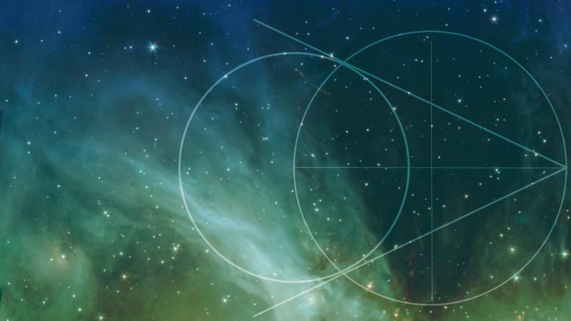 galaxy sky with geometric lines over it