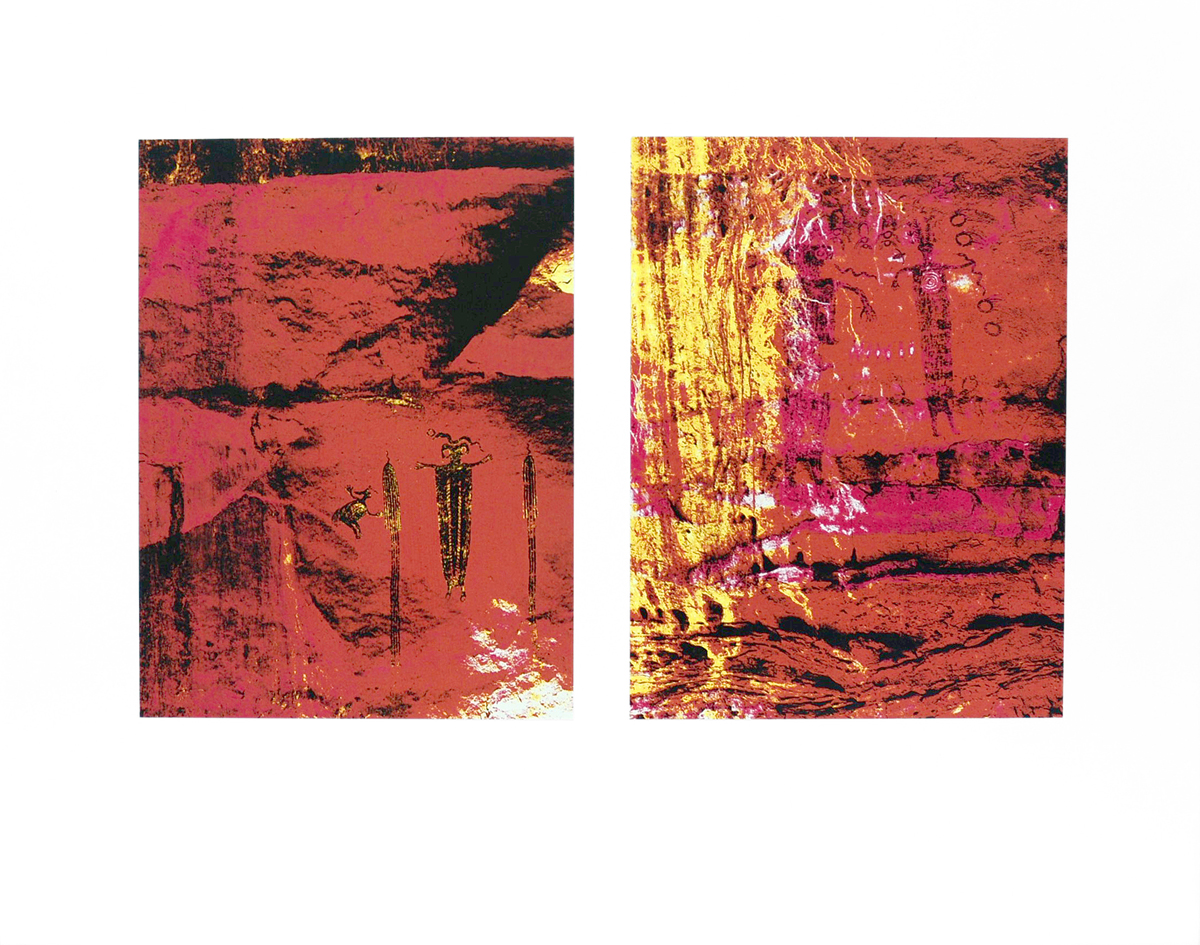 Artistically rendered images of native american petroglyphs.