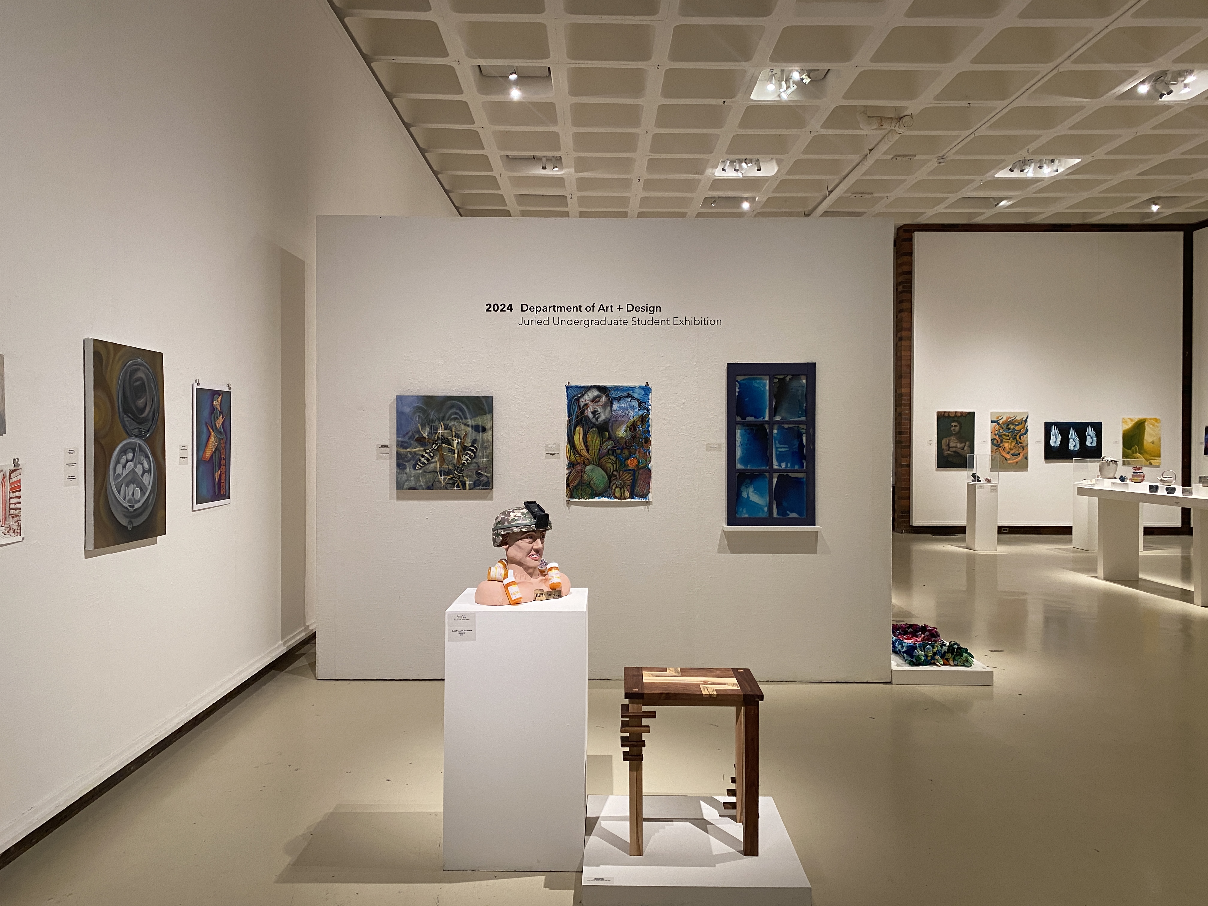 Image of the 2024 Juried Student Exhibit, inside the gallery