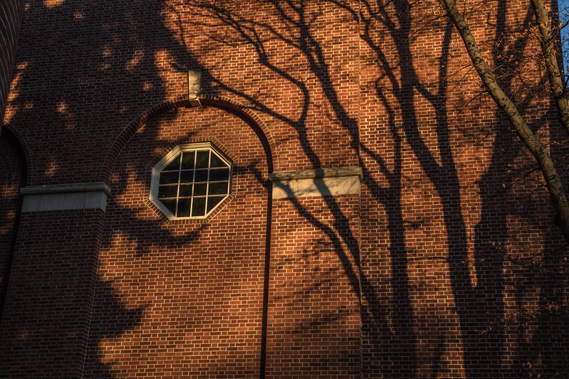 building exterior with creepy shadows