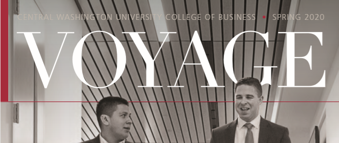 Voyage magazine cover with two young men in suits walking