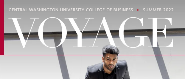 Voyage magazine cover with a young man with black hair, looking up at the camera.
