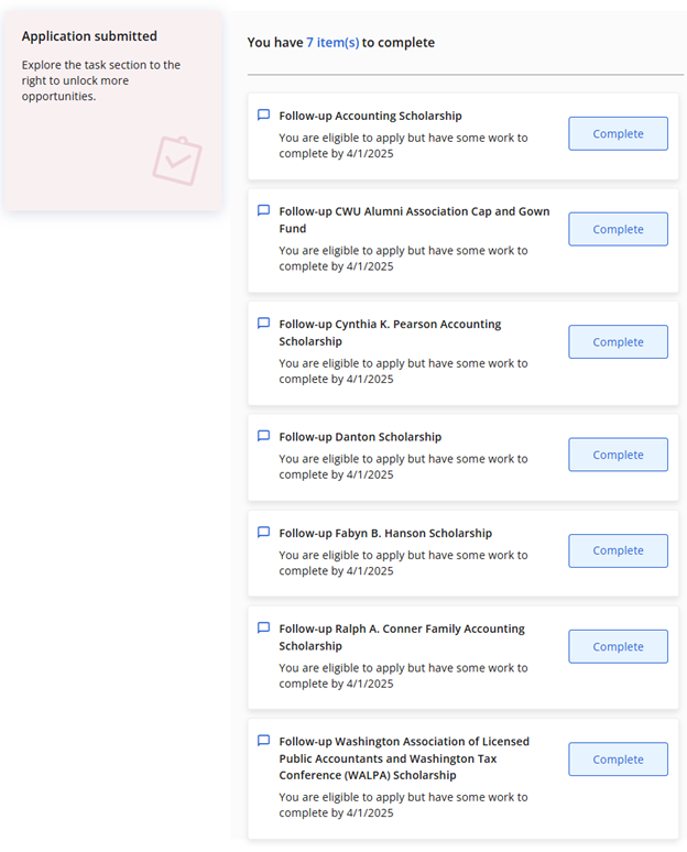 Image of the list of scholarships a student matched with