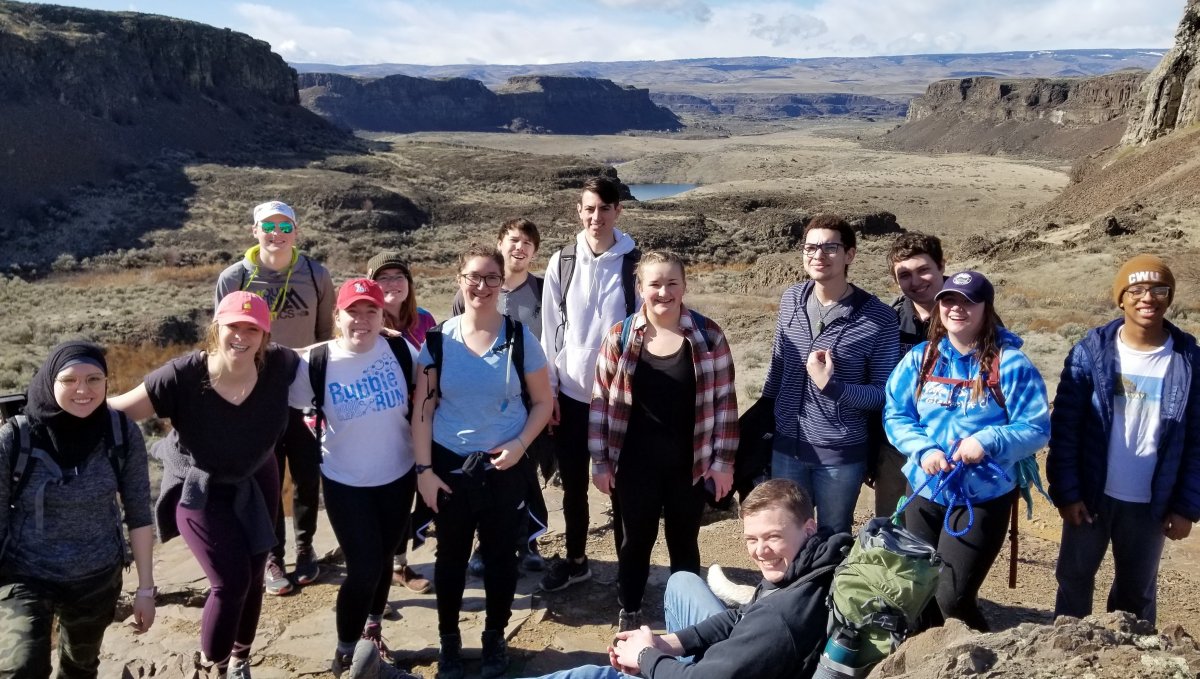 Group of CWU students during a hike through Ancient Lakes Canyon.