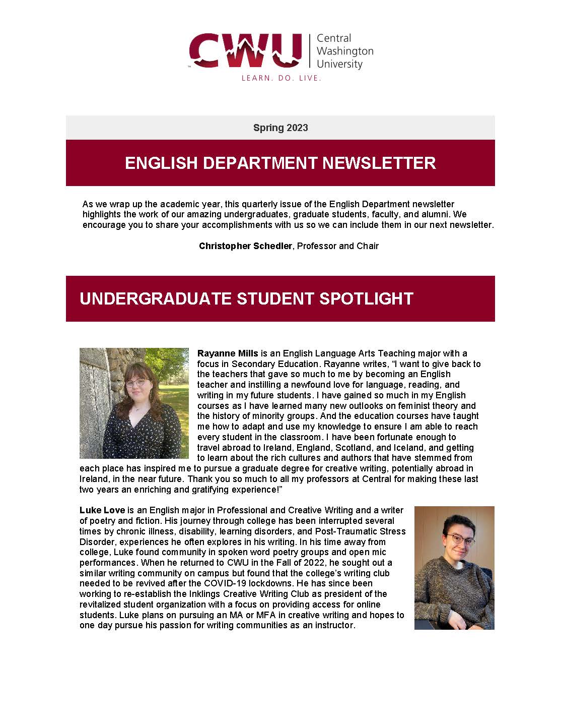 First page of newsletter Spring 2023