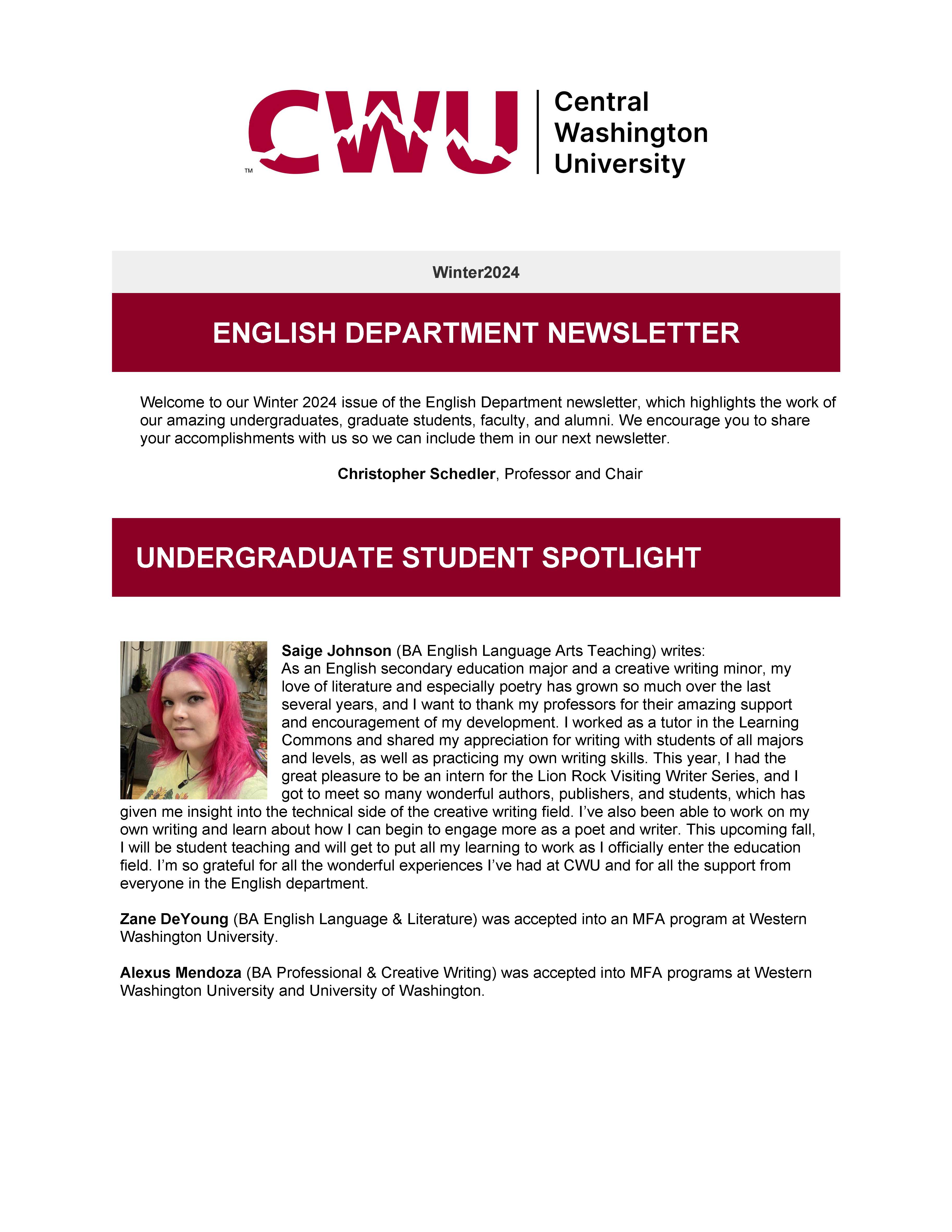 First page of English Newsletter Winter 2024