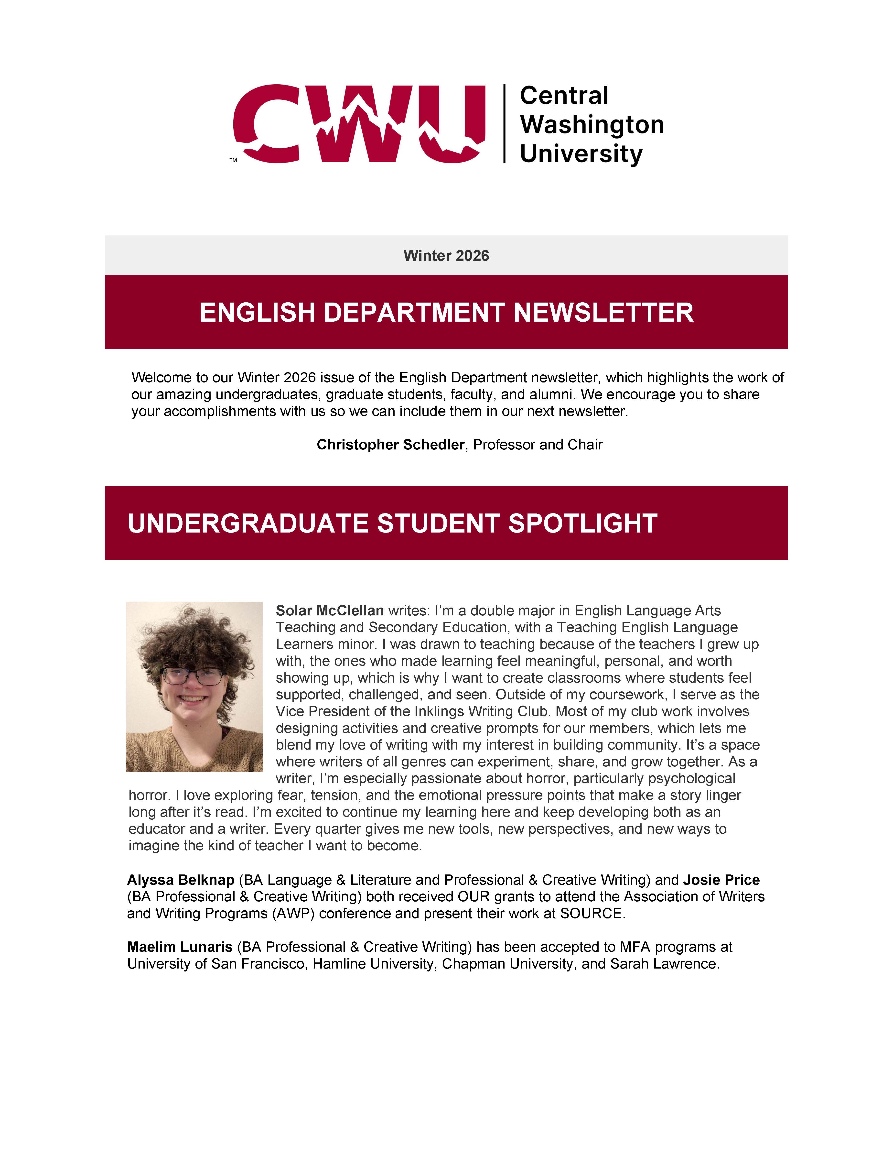 First page of English Newsletter Winter 2026