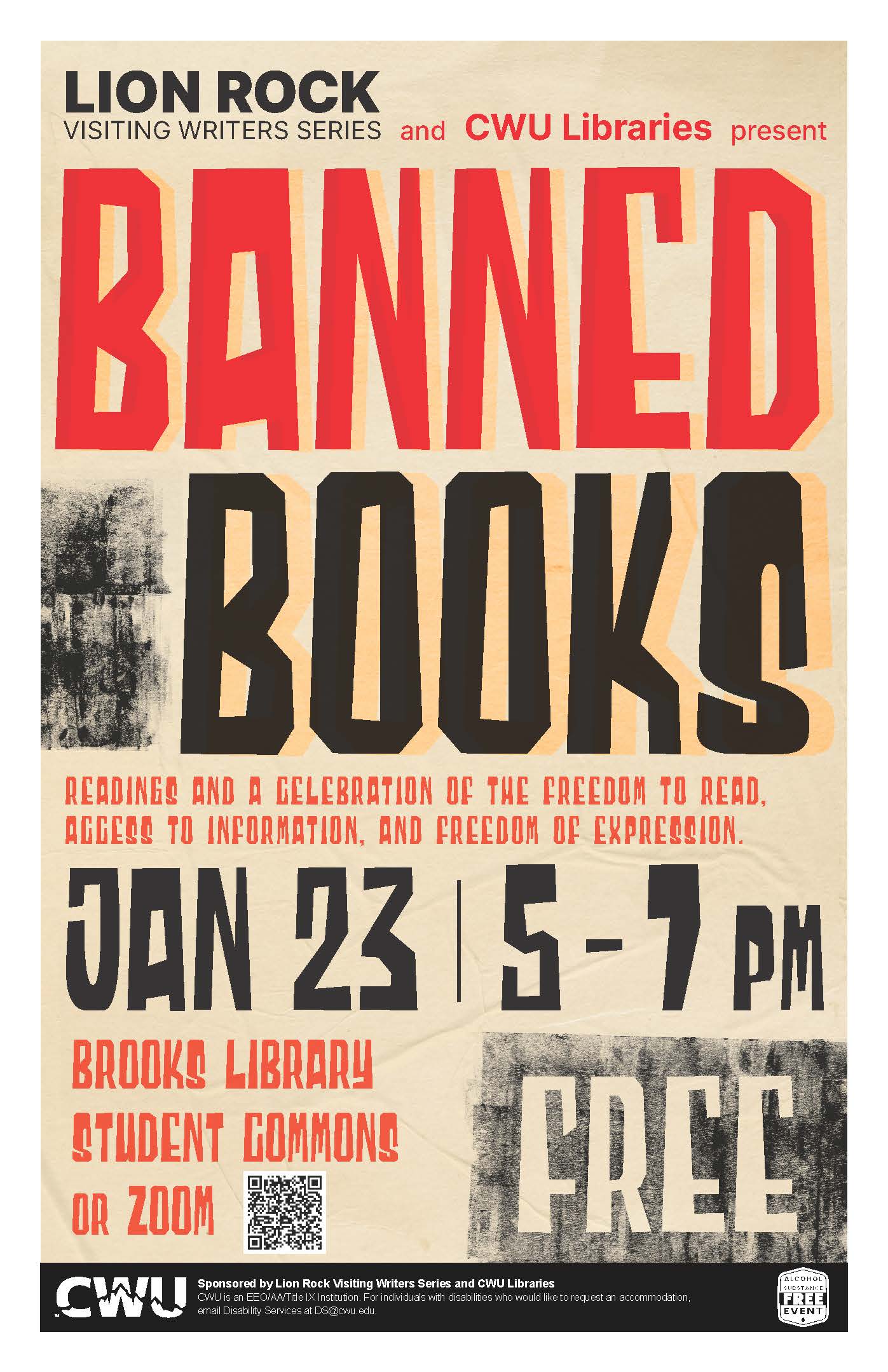 Poster for Banned Books Reading on January 23, 2025
