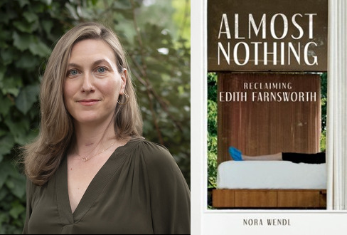 Nora Wendl portrait in a green blouse, light hair framing her face as she gazes into the camera. Her book cover is portrayed to the left.