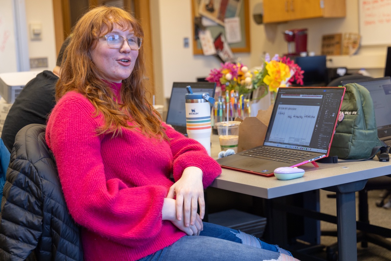 Student looking at other students during a class chat