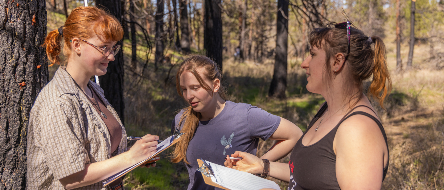 Students talking outside during a field experience.