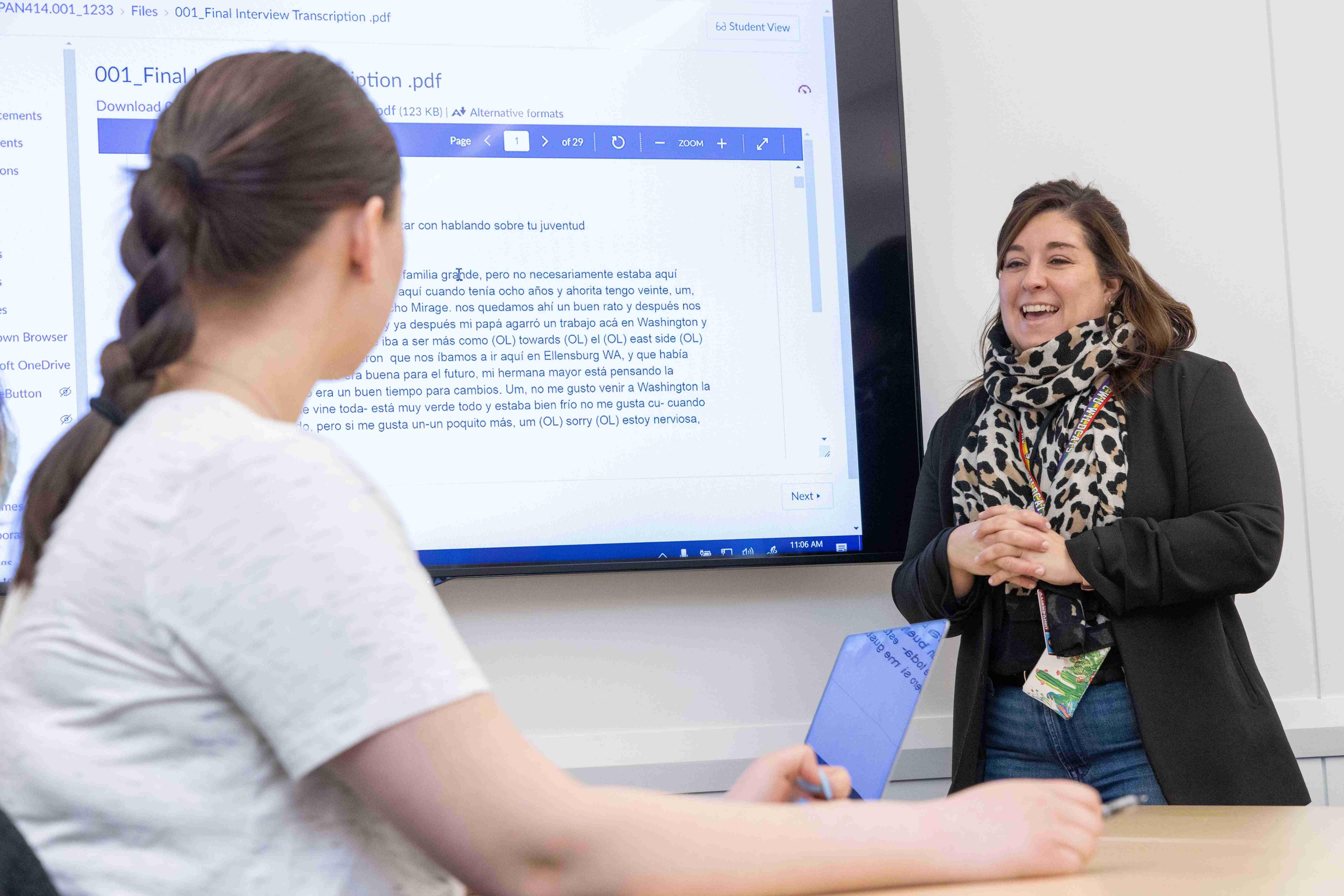 Student watching a lecture during their philosophy class