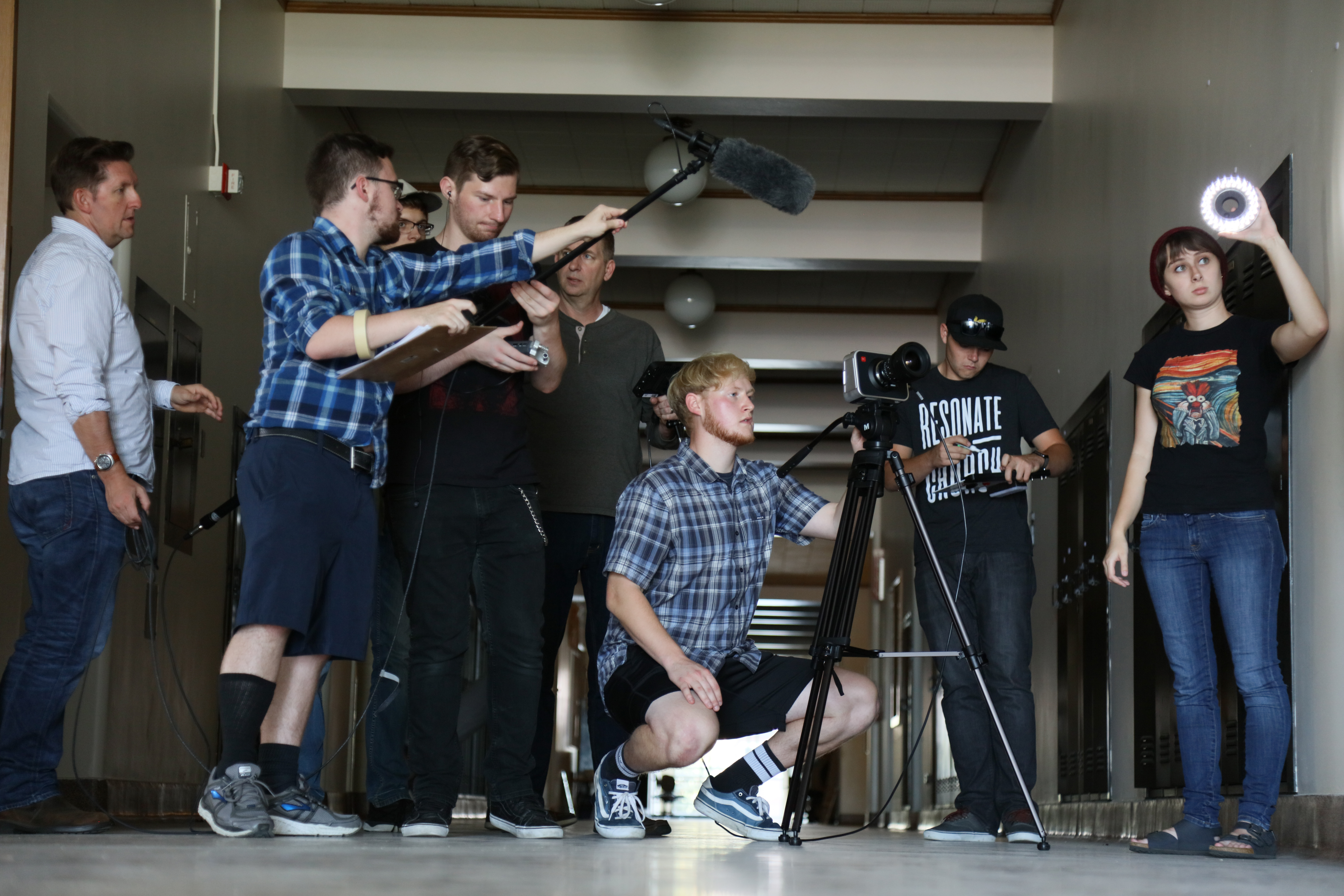 CWU students setting up for a film shoot.
