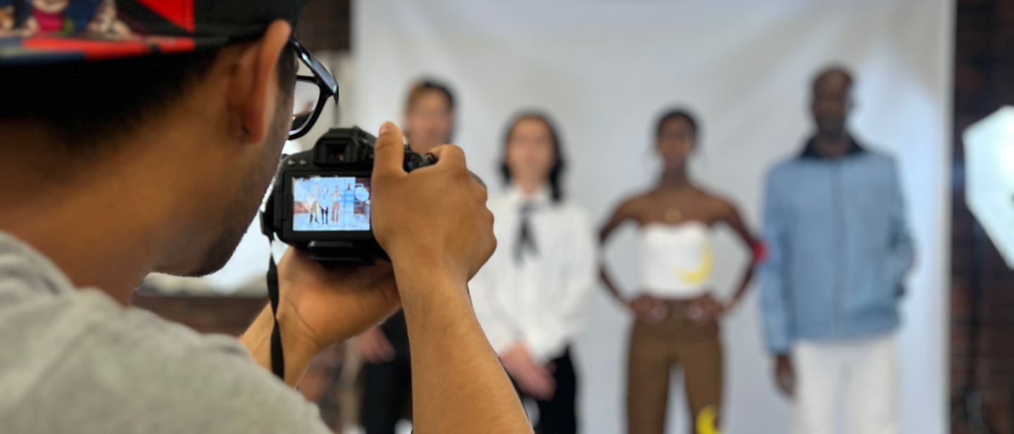Close up of a camera taking photo for a fashion shoot.