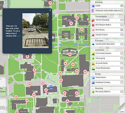 Image of a pop-up window from the Campus Sustainability Map
