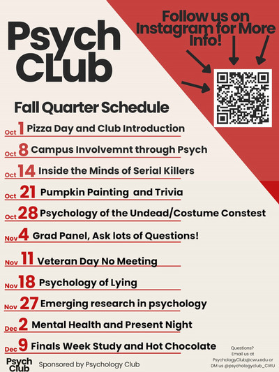 psychology club schedule fall 2025