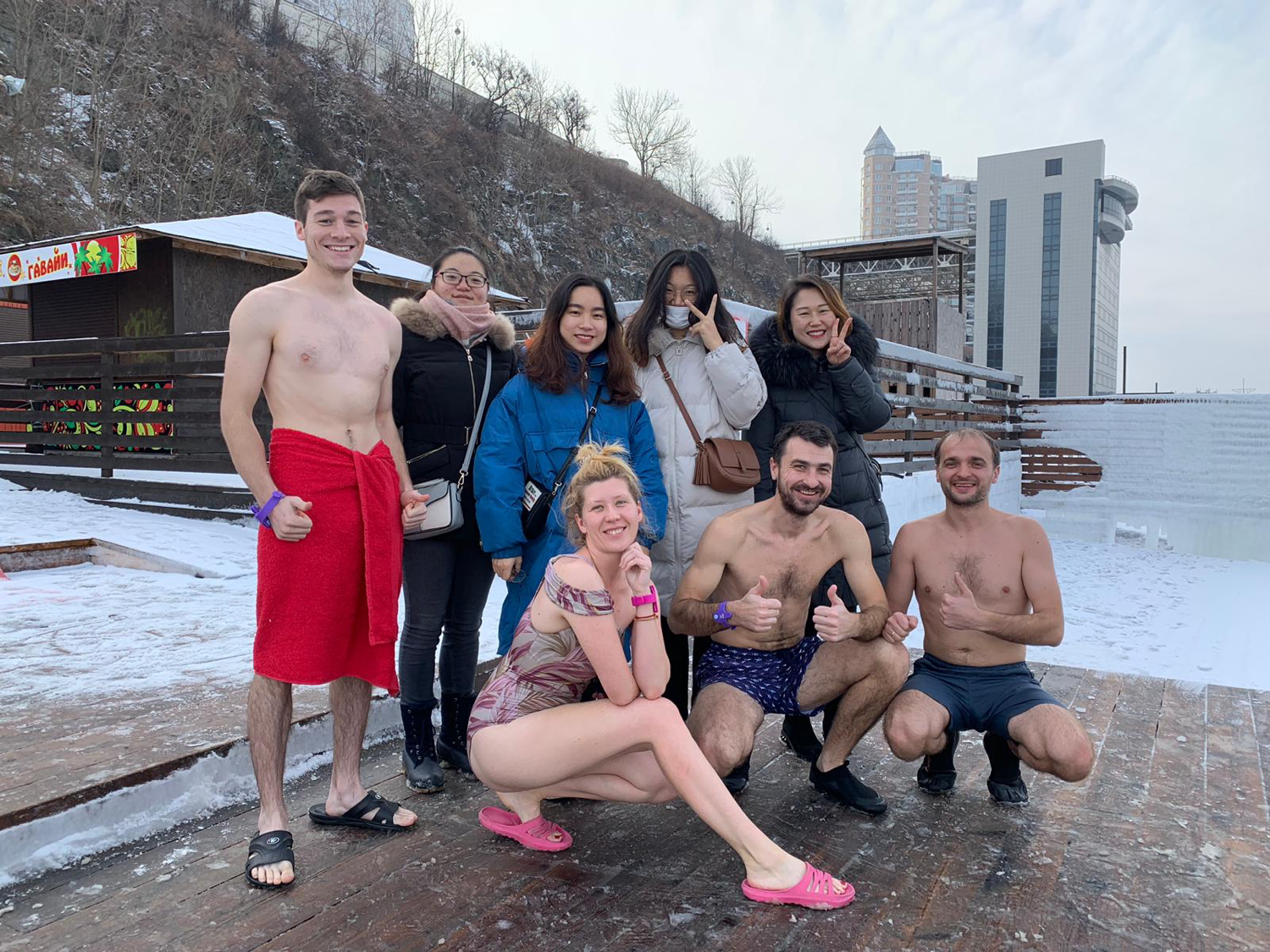 Andrew and friends at a banya in Vladivostok