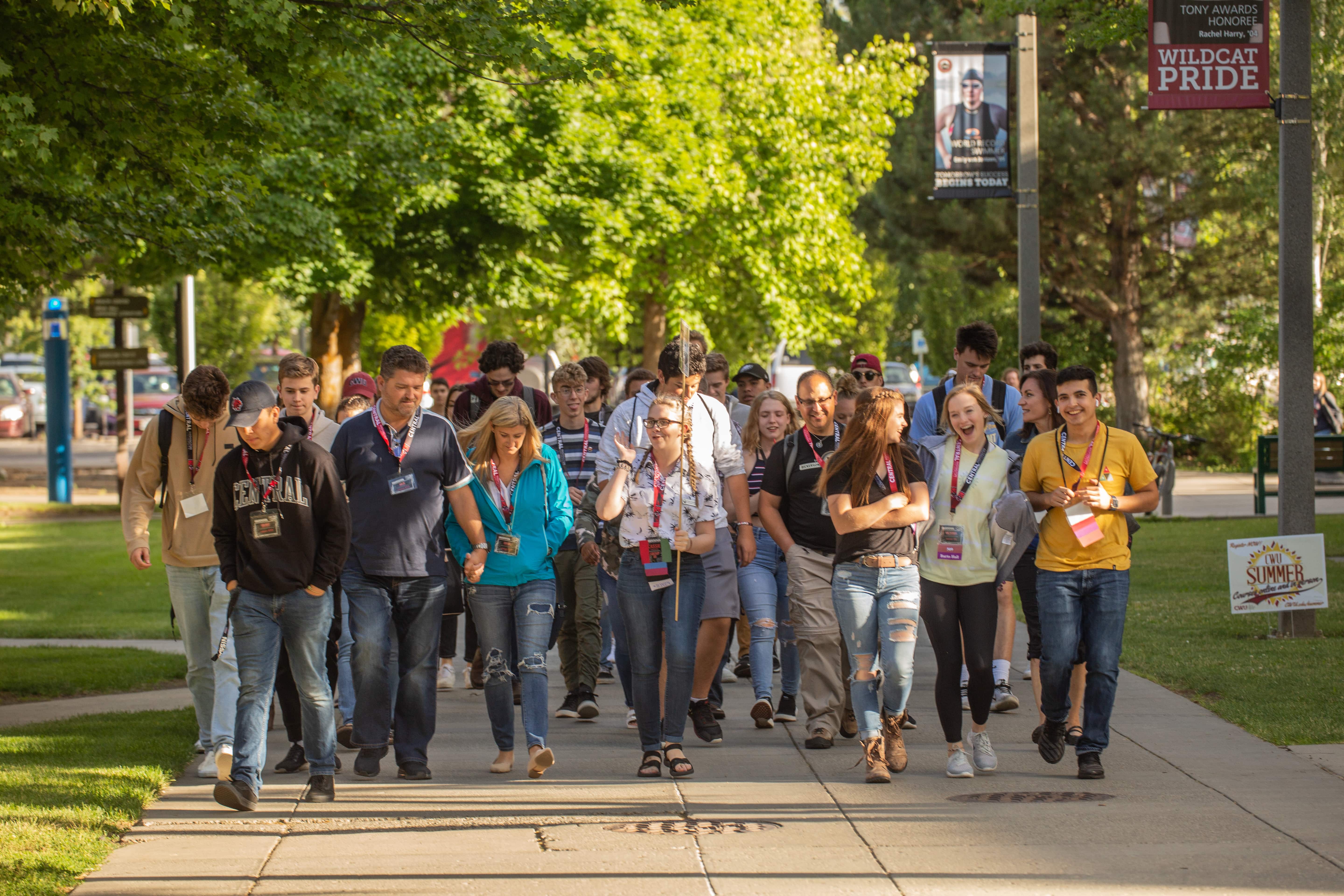 Students visiting campus during the summer time, led by a student ambassador