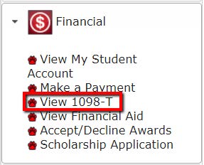 financial selection in the student tab