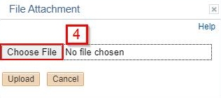 After selecting to upload a file, the screen shows options for your file attachment. There is a button that says "choose file" that is highlighted. There is also two buttons below that that say "Upload" and "Cancel".