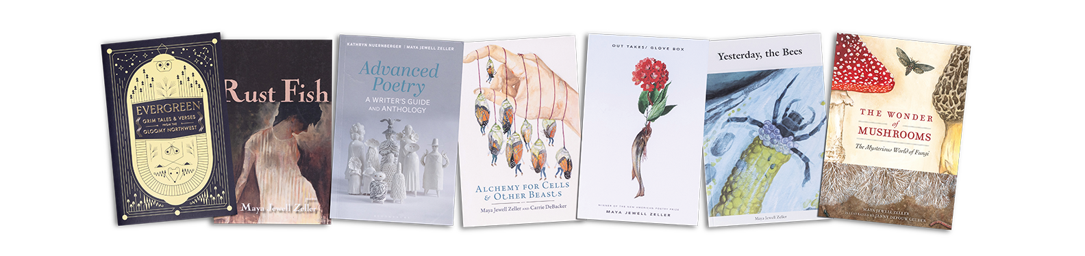 A collage of Zeller's books