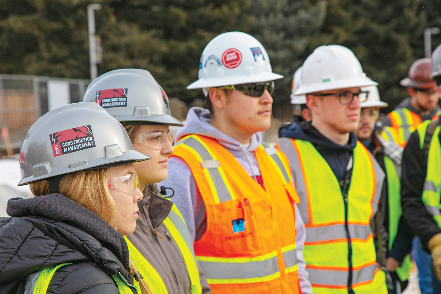 CWU construction management students in vests and hard hats