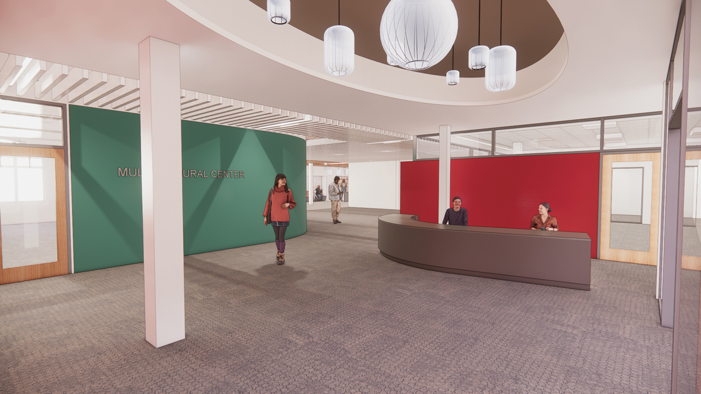 An architectural rendering of the Multicultural Center
