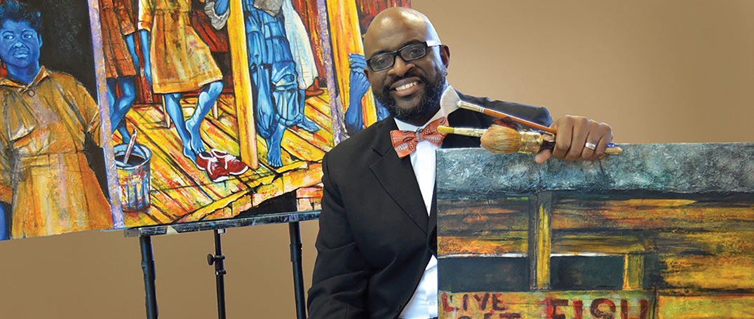 Rex DeLoney in his art studio