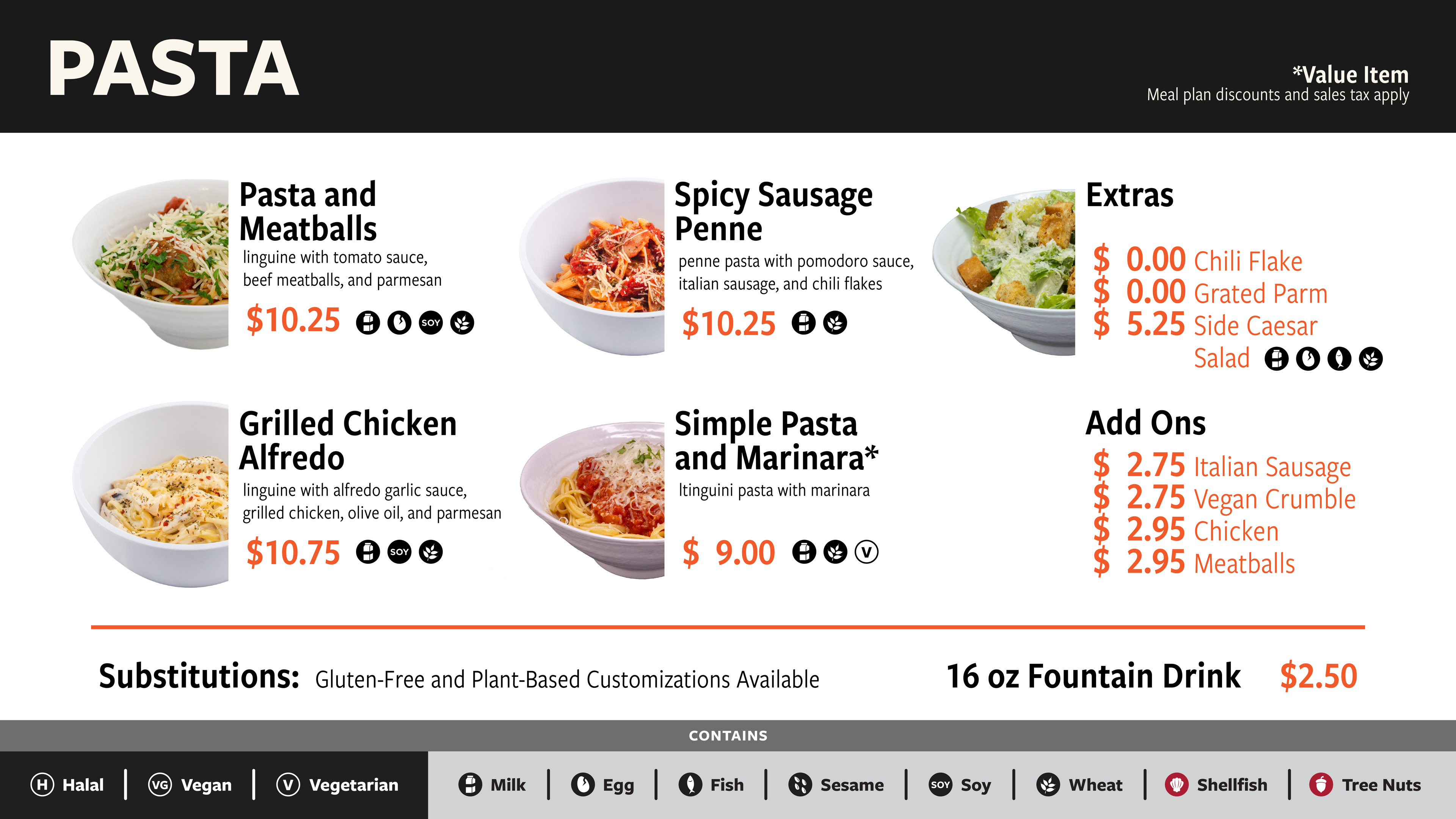 The Pasta restaurant menu board